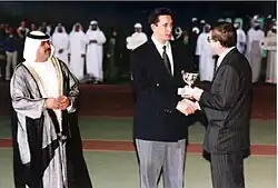 Nepomuceno being awarded the IOC ( International Olympic Committee) Presidents Trophy in 1999 in Abu Dhabi, UAE.
