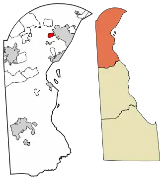 Location of Elsmere in New Castle County, Delaware.