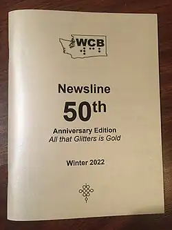 The pearly-gold cover of the Washington Council of the Blind Newsline 50th Anniversary Edition All that Glitters is Gold Winter 2022