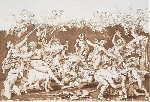 Triumph of Pan, c. 1635, Pen and ink with wash, over black chalk and stylus, Royal Collection