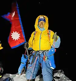 Nima Rinji Sherpa on the top of Shisha Pangma on 9 October 2024, completing his last 8000m.