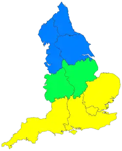In this image, the official definition of Southern England is illustrated in yellow.