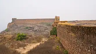 Northern inside of the fort: ravine on left, north wall in centre, east wall on right