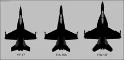 Diagram showing planform views of three jet aircraft, showing any differences between the three.