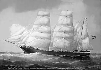 Photograph of a painting of the barque Beta, 1880.