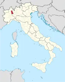 Map highlighting the location of the province of Novara in Italy