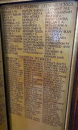 Oak panel from York Minster's Five Sisters window listing female munitions workers' that died in the First World War