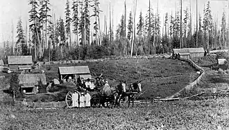 Settlers at their homestead on the west side of Oakville, circa 1890.