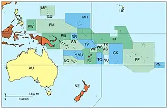 Map of Pacific Island countries identified by their two-letter ISO country codes