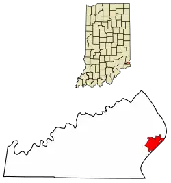 Location of Rising Sun in Ohio County, Indiana.