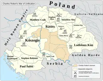 Image 30The provinces of the Kingdom of Hungary ruled by the "oligarchs" (powerful lords) in early 14th century (from History of Slovakia)