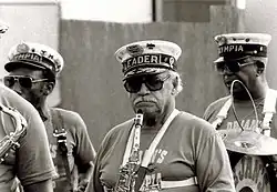 Dejan (center) with Olympia Brass Band on tour in Austria, 1986