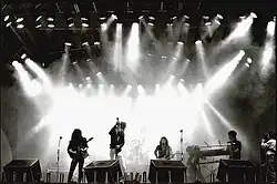 Original Osvajači lineup performing, from left to right: Dragan Urošević, Zvonko Pantović, Saša Popović, Laza Ristovski