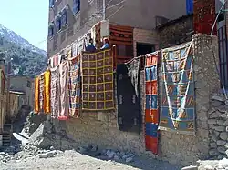 Drying carpets at a Berber village factory in Ourika Valley.