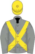 Grey, yellow cross belts and cap
