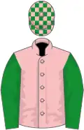 Pink, green sleeves, check cap