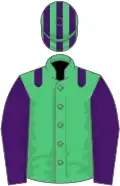 Emerald Green, Purple epaulets and sleeves, striped cap