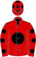 RED, black disc and spots on sleeves, red cap, black spots