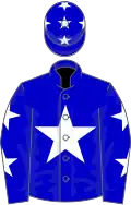 Blue, white star, white stars on sleeves and cap
