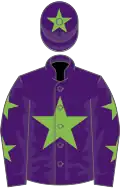 Purple, light green star, purple sleeves, light green stars, purple cap, light green star
