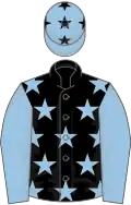 BLACK, light blue stars, light blue sleeves, light blue cap, black stars