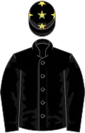 Black, black sleeves, black cap, yellow stars