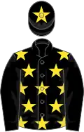 Black, yellow stars, black sleeves, yellow star on cap