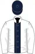 White, dark blue stripe and cap