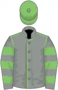 Grey, light green seams, hooped sleeves, light green cap