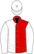 Red and white (halved), white sleeves and cap