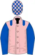 PINK, royal blue epaulets and sleeves, check cap