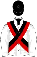 White, Red and Black cross belts, White sleeves, Black cap