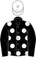 Black, white spots, black sleeves, white cap