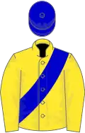 Yellow, blue sash and cap