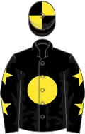 Black, yellow disc, black sleeves, yellow stars, quartered cap