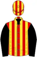 Red and yellow stripes, black sleeves