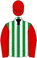 Green, white stripes, red sleeves and cap