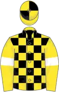 Yellow and black check, yellow sleeves, white armlets, yellow and black quartered cap