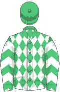 Emerald green and white diamonds, chevrons on sleeves
