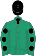 Emerald green, black spots on sleeves, black cap