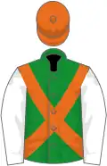 Green, orange cross-belts, white sleeves, orange cap