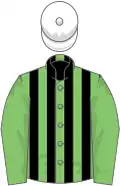 Light green and black stripes, light green sleeves, white cap
