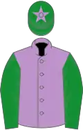 Mauve, green sleeves, green cap, mauve star