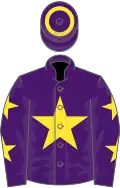Purple, yellow star, yellow stars on sleeves, purple cap, yellow hoop
