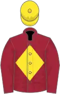 Maroon, yellow diamond on body and cap