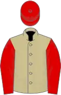 Beige, Red sleeves and cap