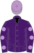 Purple, mauve spots on sleeves, mauve cap