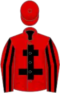 Red, black cross of lorraine, striped sleeves
