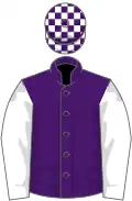 Purple, white sleeves, white check cap