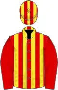 Red and yellow stripes, red sleeves